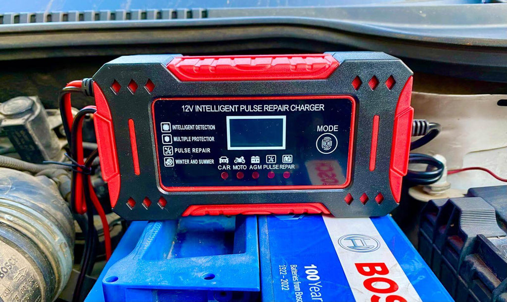 Cargador de batería inteligente para coche, unidad de carga de batería para coche y motocicleta, pantalla LCD de reparación de batería de plomo-ácido, 6A, 12V