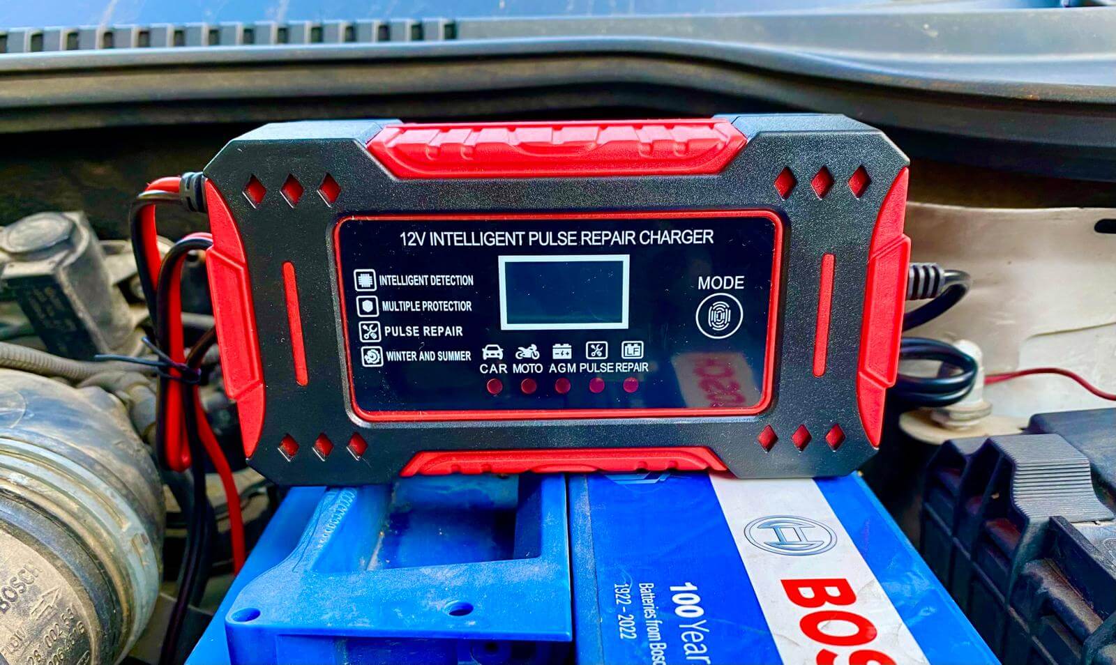 Cargador de batería inteligente para coche, unidad de carga de batería para coche y motocicleta, pantalla LCD de reparación de batería de plomo-ácido, 6A, 12V
